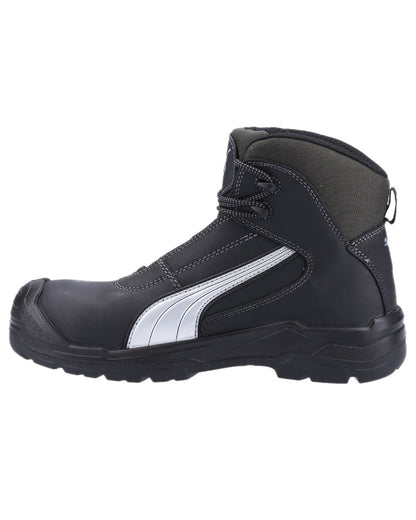 Black Coloured Puma Safety Mens Cascades Mid Safety Shoes S3 on white background 