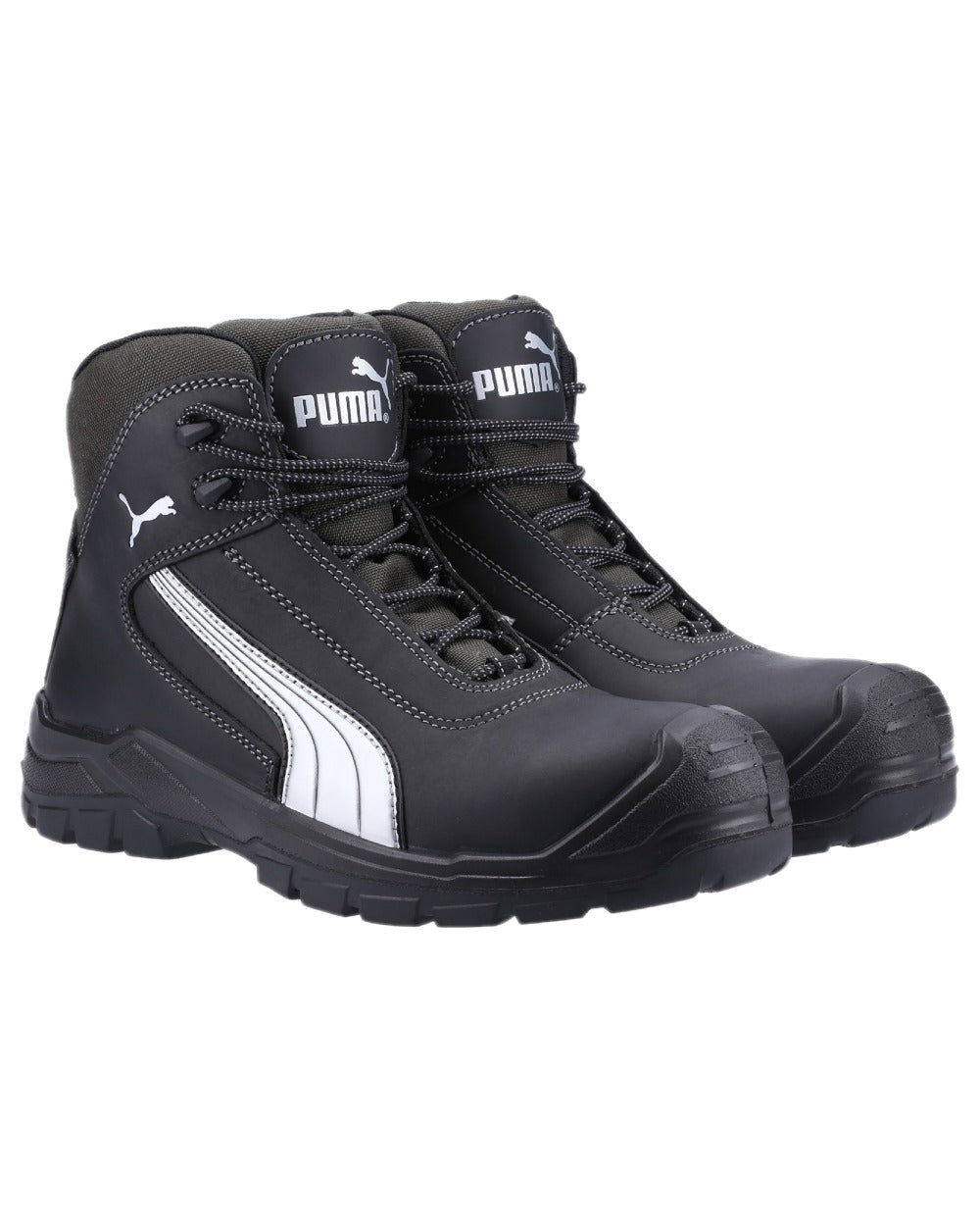 Black Coloured Puma Safety Mens Cascades Mid Safety Shoes S3 on white background 