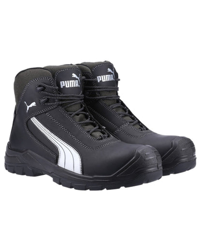 Black Coloured Puma Safety Mens Cascades Mid Safety Shoes S3 on white background 