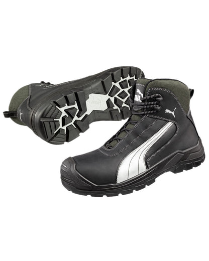 Black Coloured Puma Safety Mens Cascades Mid Safety Shoes S3 on white background 