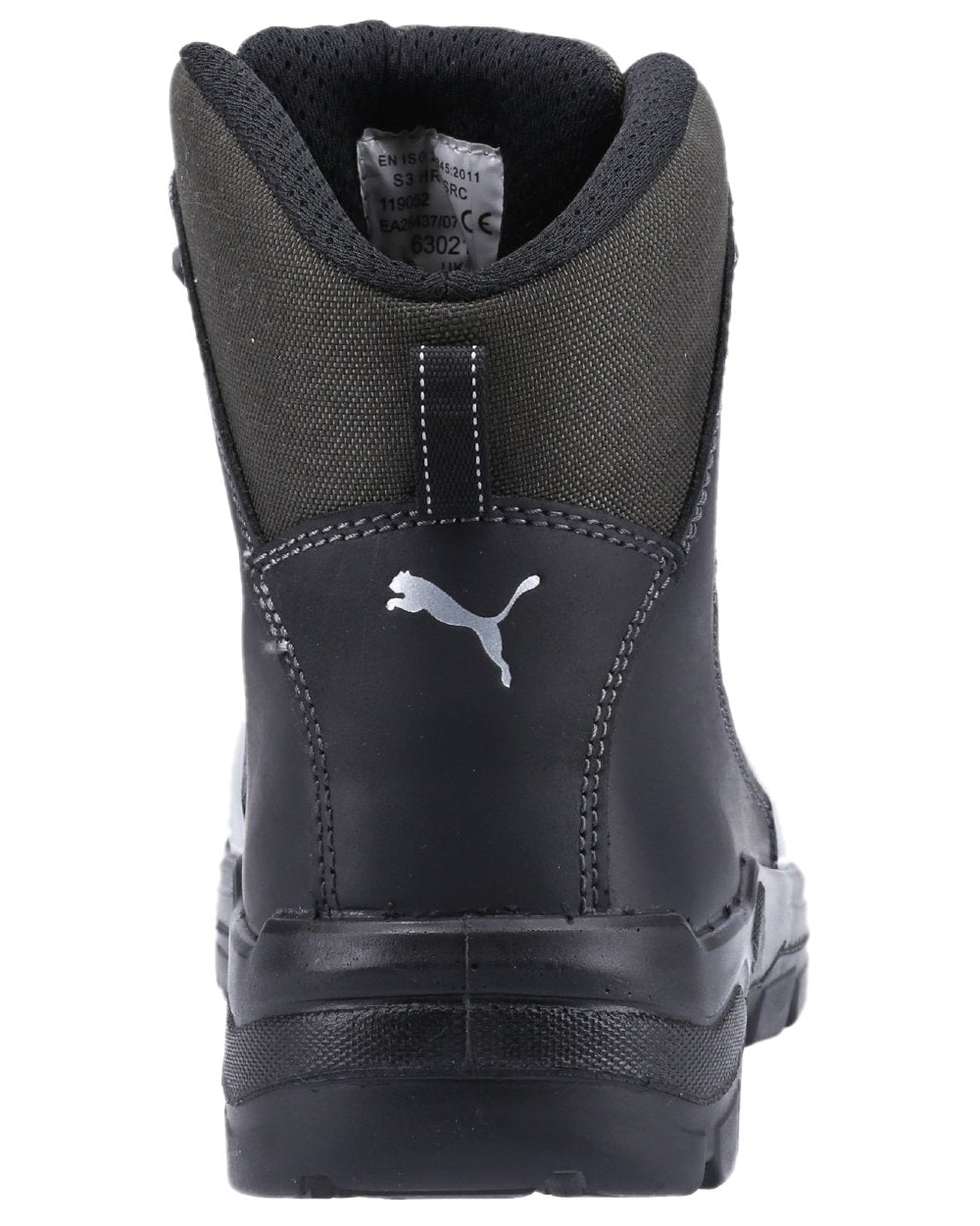 Black Coloured Puma Safety Mens Cascades Mid Safety Shoes S3 on white background 