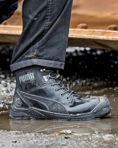Black Coloured Puma Safety Mens Conquest CTX High Safety Shoes S7S on outdoor background 
