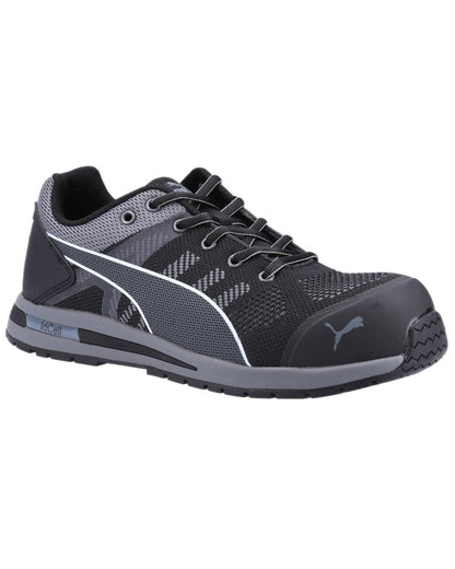 Black Coloured Puma Safety Mens Elevate Knit Low Safety Shoes S1P ESD on white background 