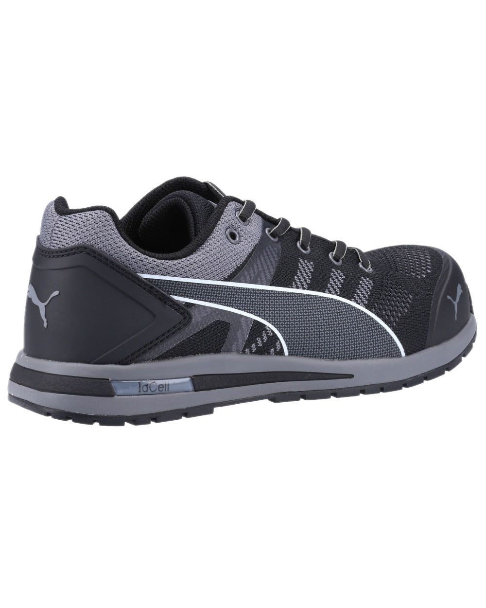 Black Coloured Puma Safety Mens Elevate Knit Low Safety Shoes S1P ESD on white background 