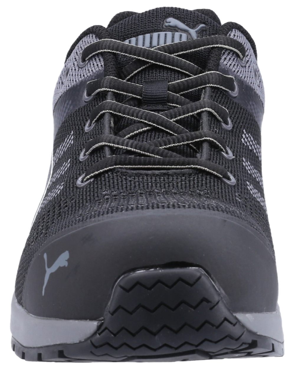 Black Coloured Puma Safety Mens Elevate Knit Low Safety Shoes S1P ESD on white background 