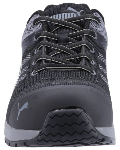 Black Coloured Puma Safety Mens Elevate Knit Low Safety Shoes S1P ESD on white background 