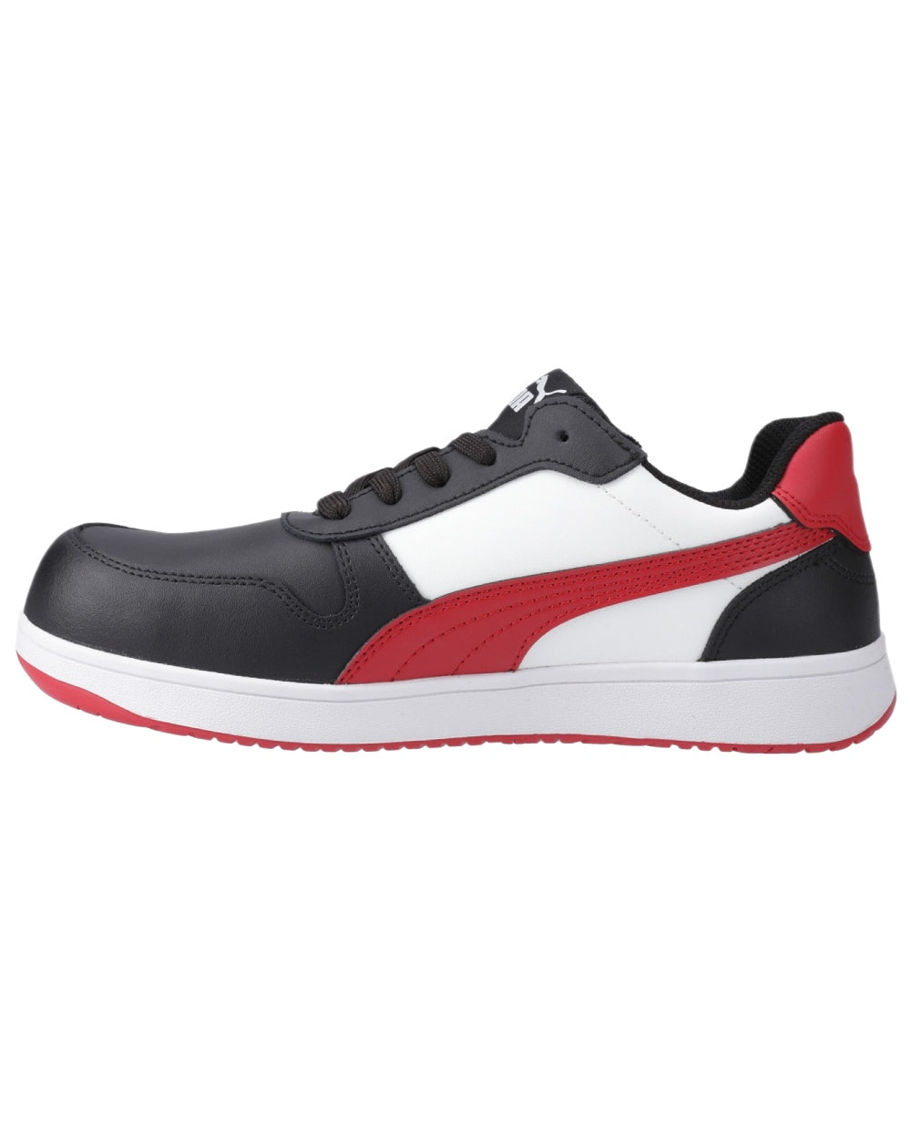 Black White Red Coloured Puma Safety Mens Frontcourt Low Trainers on white background 