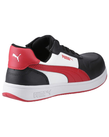 Black White Red Coloured Puma Safety Mens Frontcourt Low Trainers on white background 