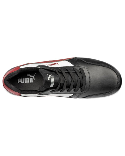 Black White Red Coloured Puma Safety Mens Frontcourt Low Trainers on white background 