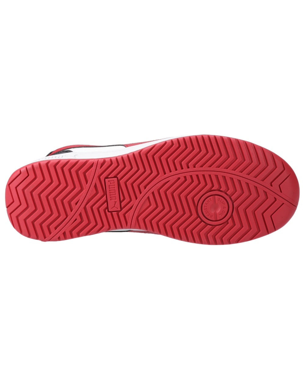 Black White Red Coloured Puma Safety Mens Frontcourt Low Trainers on white background 