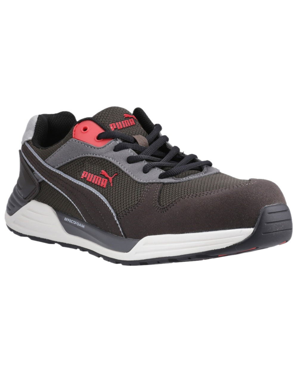 Ivy White Red Coloured Puma Safety Mens Frontside Low Safety Shoes S1P ESD on white background 