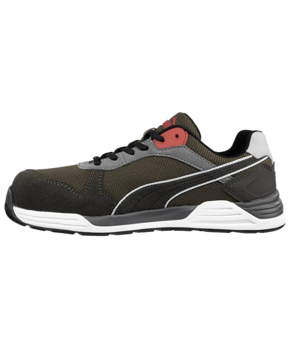 Ivy White Red Coloured Puma Safety Mens Frontside Low Safety Shoes S1P ESD on white background 