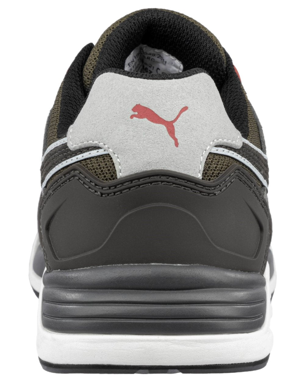 Ivy White Red Coloured Puma Safety Mens Frontside Low Safety Shoes S1P ESD on white background 