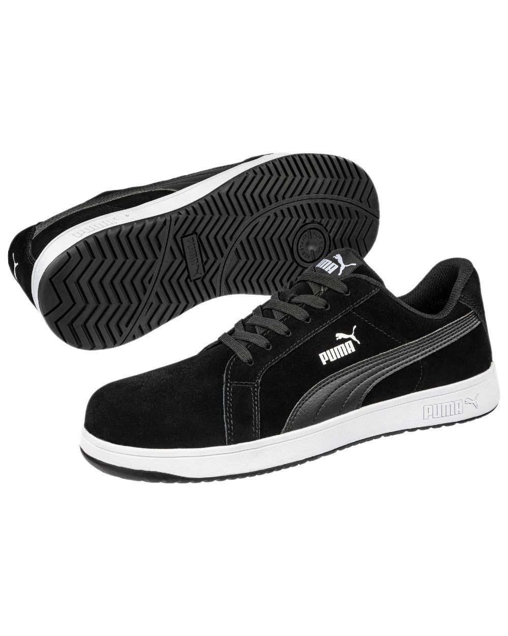Black Coloured Puma Safety Mens Iconic Low Safety Shoes on white background 