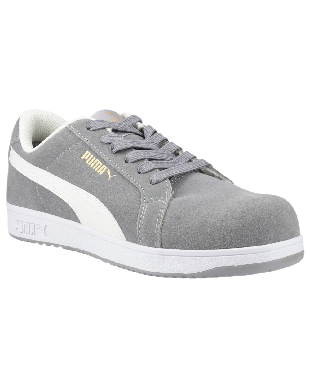 Grey Coloured Puma Safety Mens Iconic Low Safety Shoes on white background 
