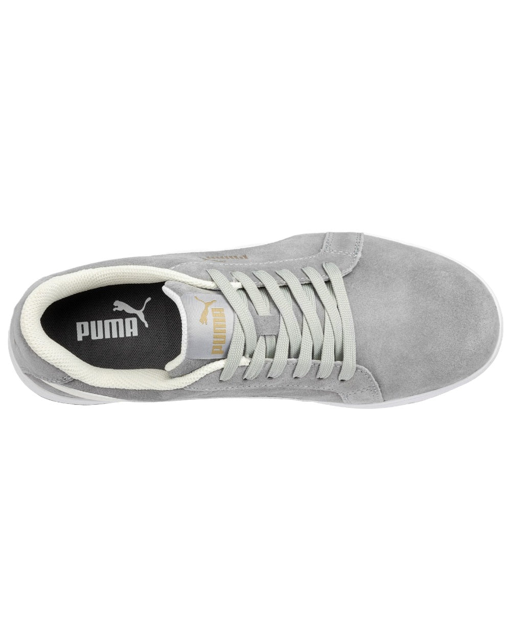 Grey Coloured Puma Safety Mens Iconic Low Safety Shoes on white background 