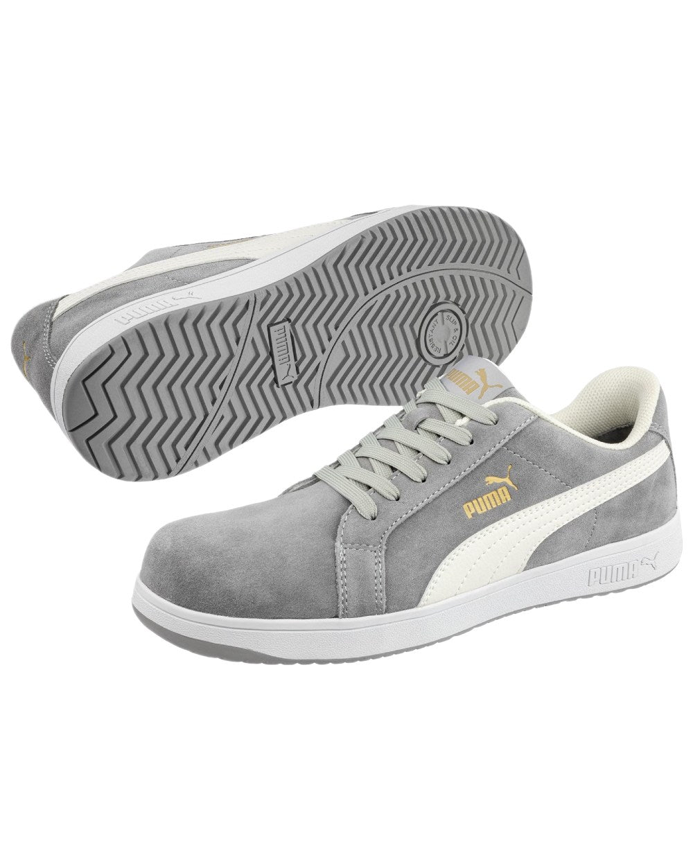 Grey Coloured Puma Safety Mens Iconic Low Safety Shoes on white background 