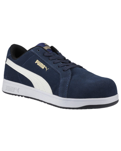 Navy Coloured Puma Safety Mens Iconic Low Safety Shoes on white background 