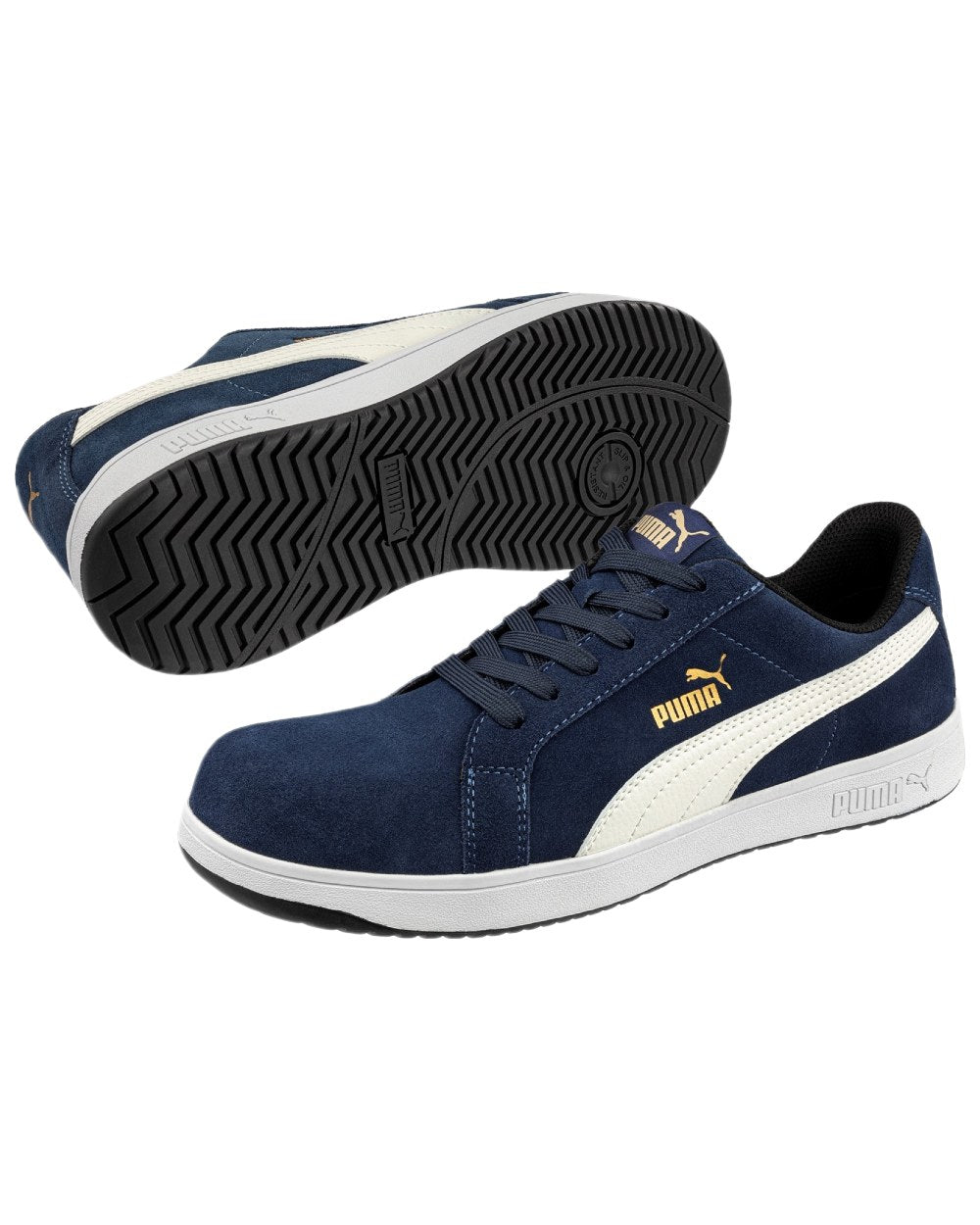 Navy Coloured Puma Safety Mens Iconic Low Safety Shoes on white background 