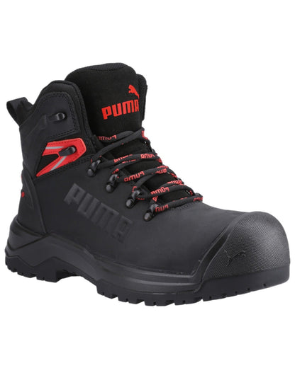 Black Red Coloured Puma Safety Mens Iron Heavy Duty Boots on white background 