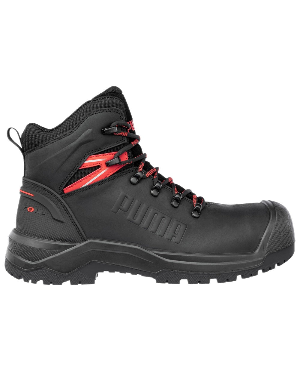 Black Red Coloured Puma Safety Mens Iron Heavy Duty Boots on white background 