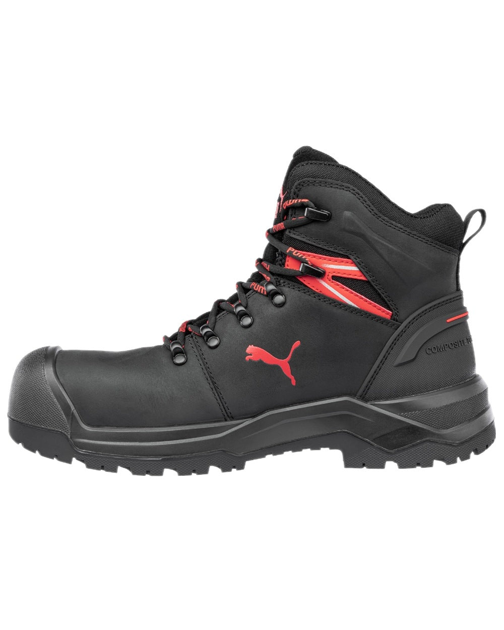 Black Red Coloured Puma Safety Mens Iron Heavy Duty Boots on white background 