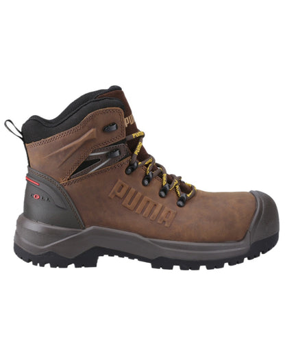 Brown Black Coloured Puma Safety Mens Iron Heavy Duty Boots on white background 