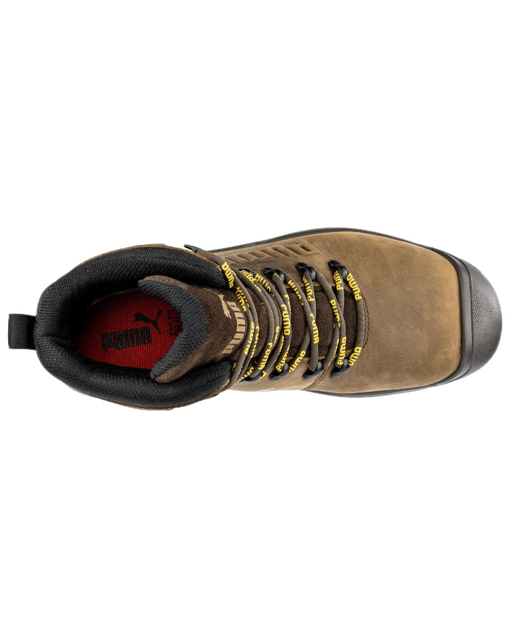 Brown Black Coloured Puma Safety Mens Iron Heavy Duty Boots on white background 