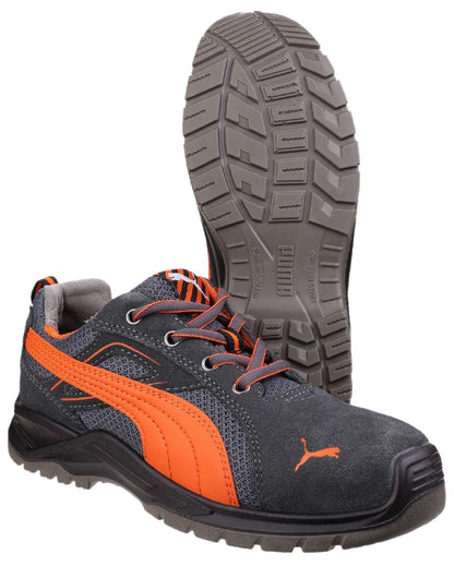 Orange Coloured Puma Safety Mens Omni Flash Low Safety Trainers on white background 