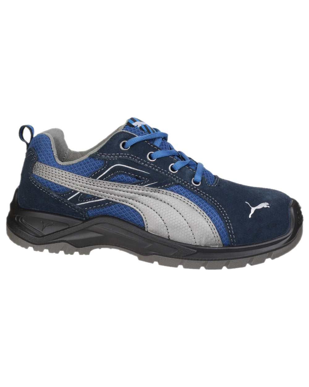 Blue Coloured Puma Safety Mens Omni Sky Low Safety Shoes on white background 