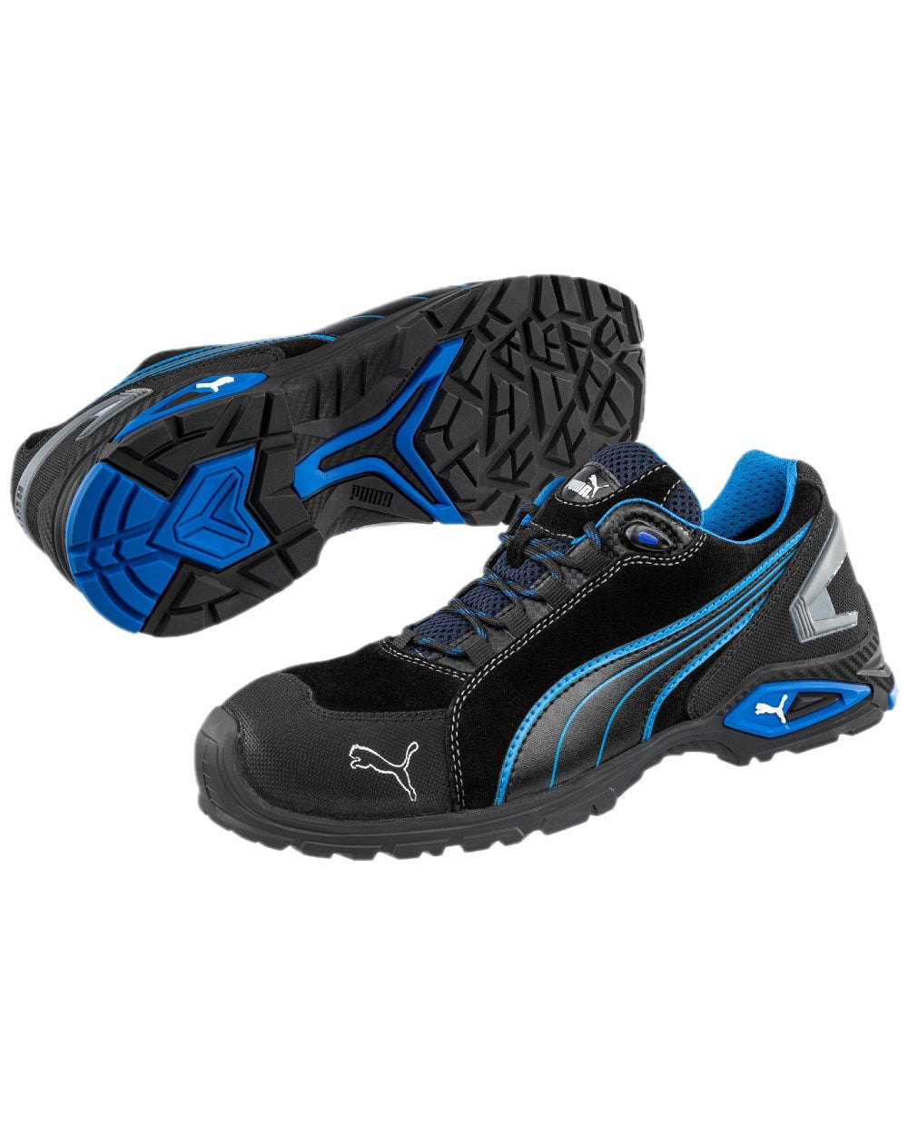 Black Coloured Puma Safety Mens Rio Low Safety Shoes on white background 