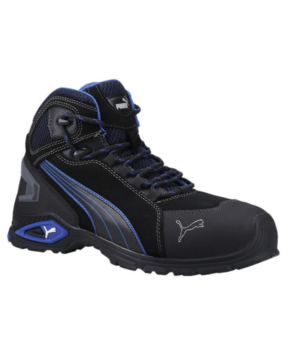 Black Coloured Puma Safety Mens Rio Mid Safety Shoes on white background 