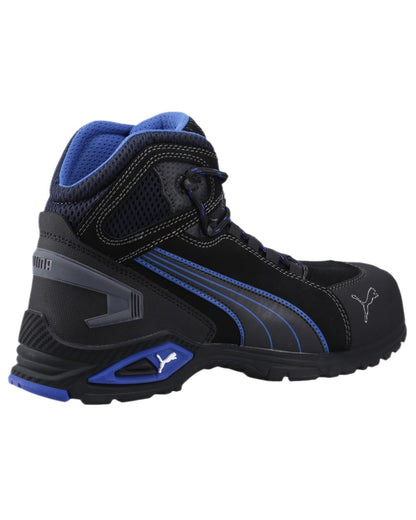 Black Coloured Puma Safety Mens Rio Mid Safety Shoes on white background 