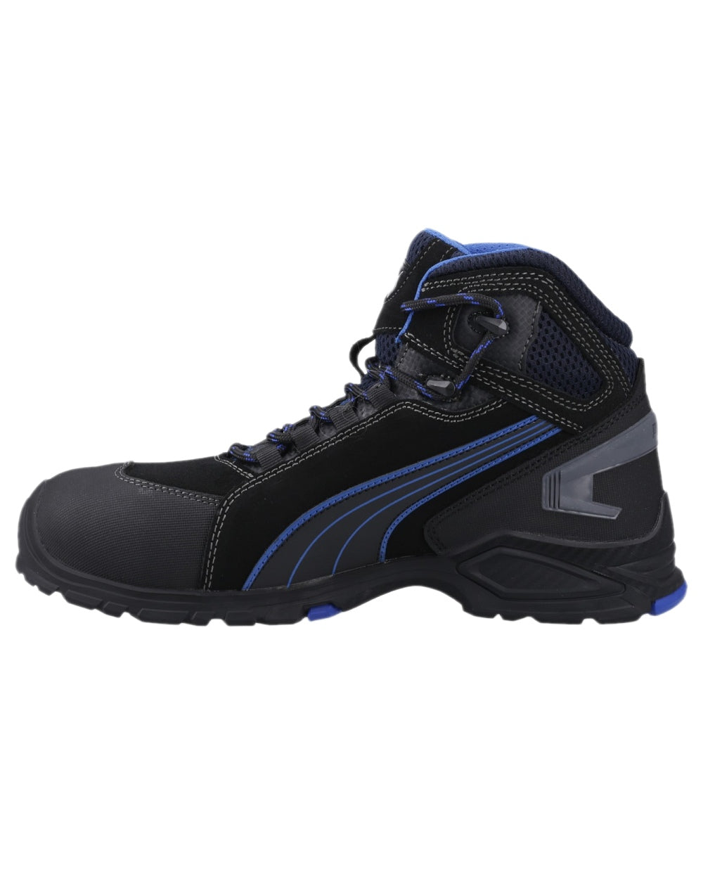 Black Coloured Puma Safety Mens Rio Mid Safety Shoes on white background 