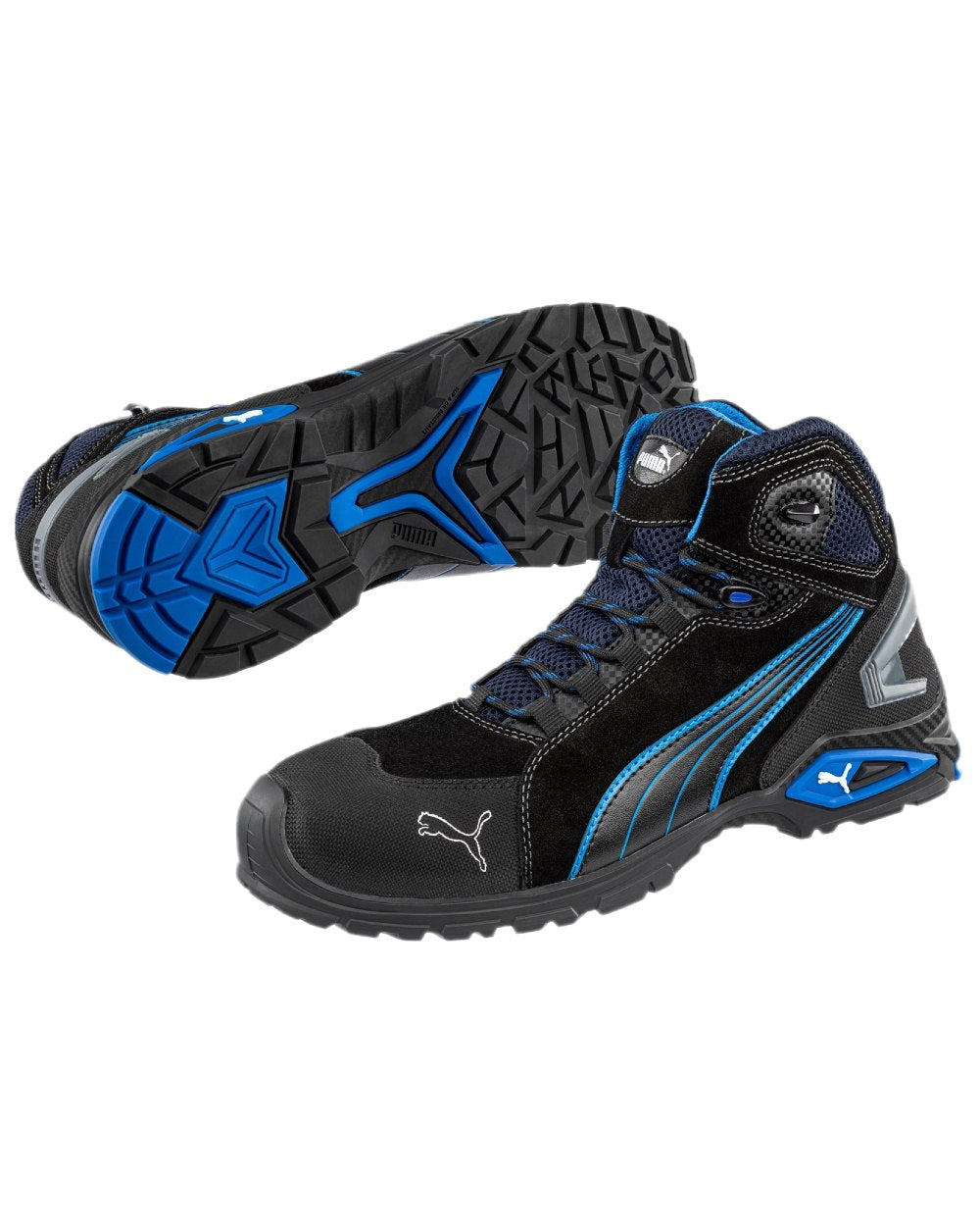 Black Coloured Puma Safety Mens Rio Mid Safety Shoes on white background 