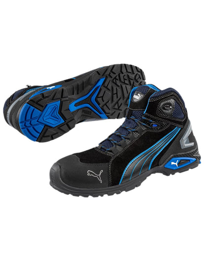 Black Coloured Puma Safety Mens Rio Mid Safety Shoes on white background 