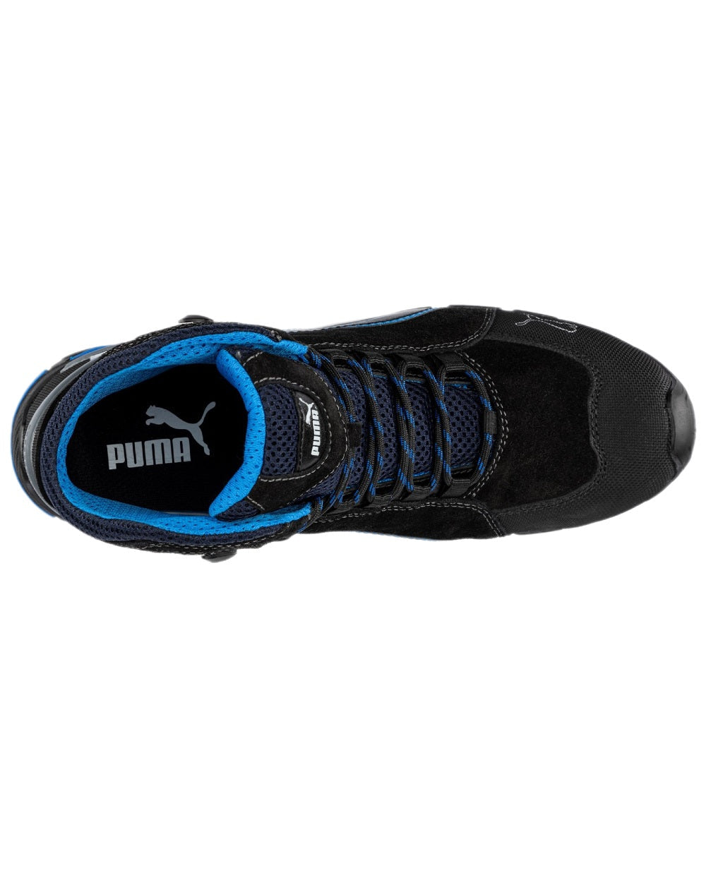 Black Coloured Puma Safety Mens Rio Mid Safety Shoes on white background 