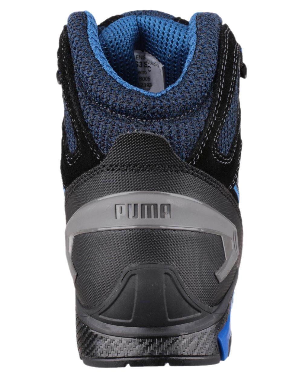 Black Coloured Puma Safety Mens Rio Mid Safety Shoes on white background 