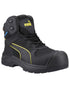 Black Yellow Coloured Puma Safety Mens Rock Heavy Duty CTX Mid Safety Shoes S7S on white background 