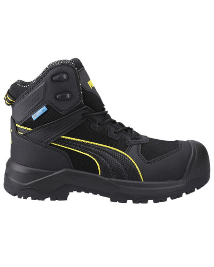 Black Yellow Coloured Puma Safety Mens Rock Heavy Duty CTX Mid Safety Shoes S7S on white background 