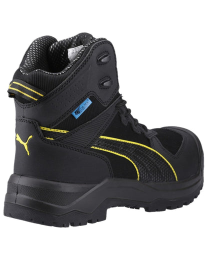 Black Yellow Coloured Puma Safety Mens Rock Heavy Duty CTX Mid Safety Shoes S7S on white background 
