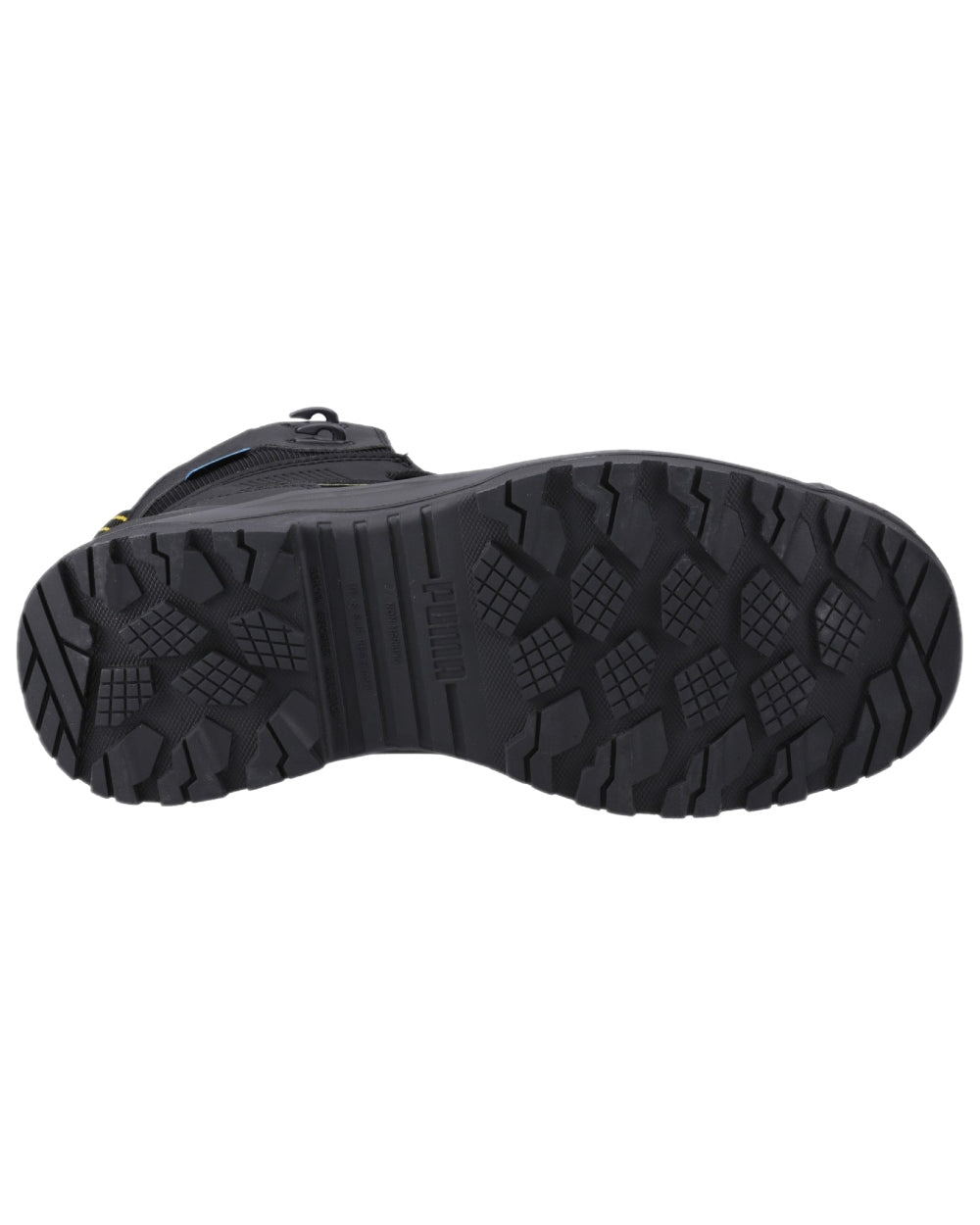 Black Yellow Coloured Puma Safety Mens Rock Heavy Duty CTX Mid Safety Shoes S7S on white background 