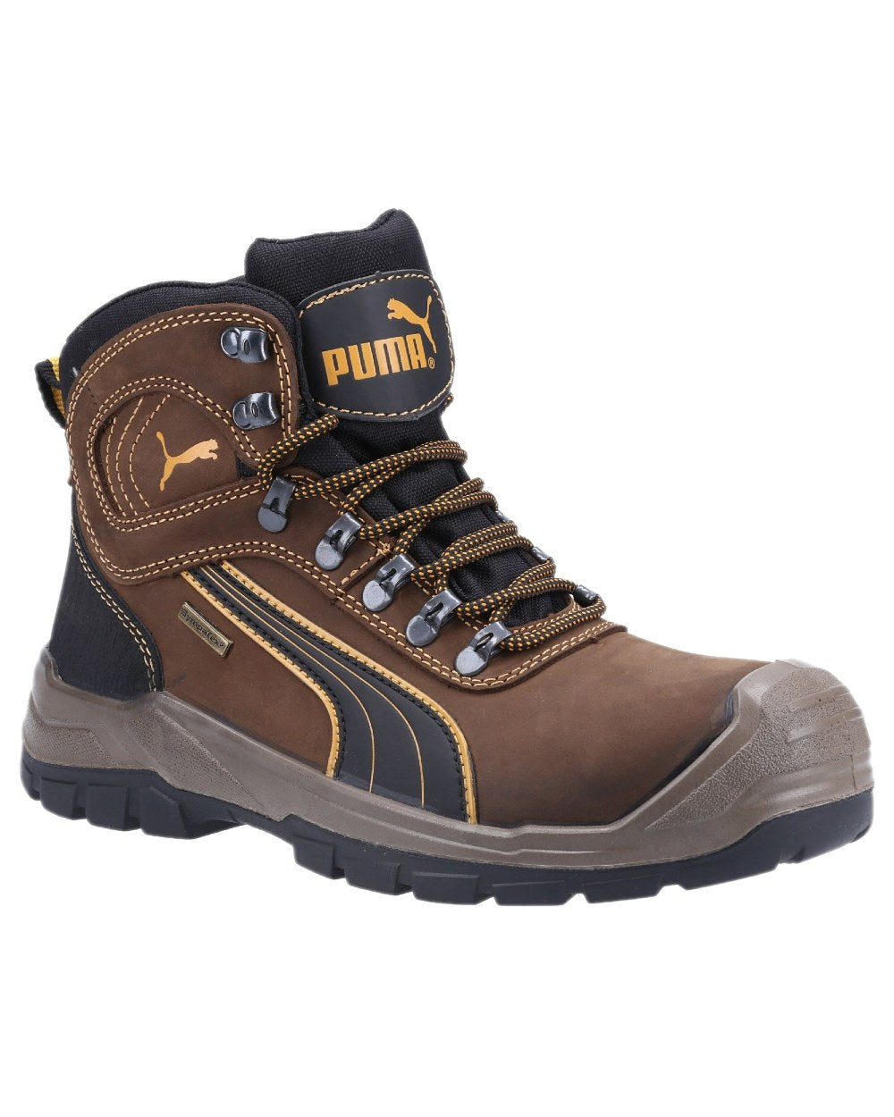 Brown Coloured Puma Safety Mens Sierra Nevada Mid Safety Shoes on white background 