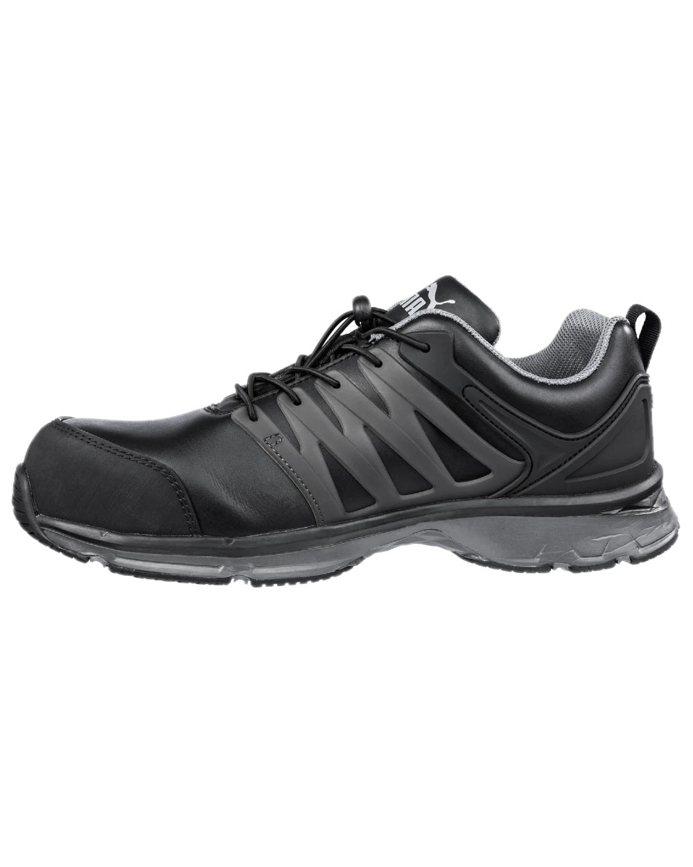 Black Coloured Puma Safety Mens Velocity 2.0 Low Safety Shoes S3S ESD on white background 