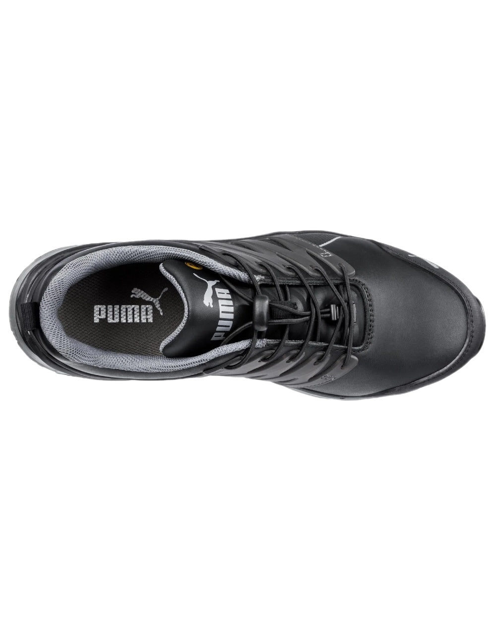 Black Coloured Puma Safety Mens Velocity 2.0 Low Safety Shoes S3S ESD on white background 