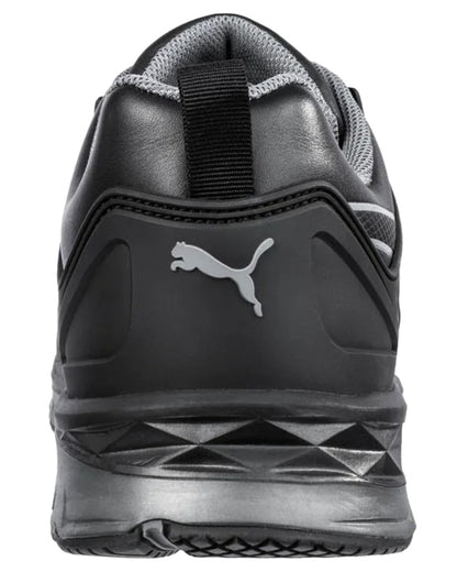 Black Coloured Puma Safety Mens Velocity 2.0 Low Safety Shoes S3S ESD on white background 
