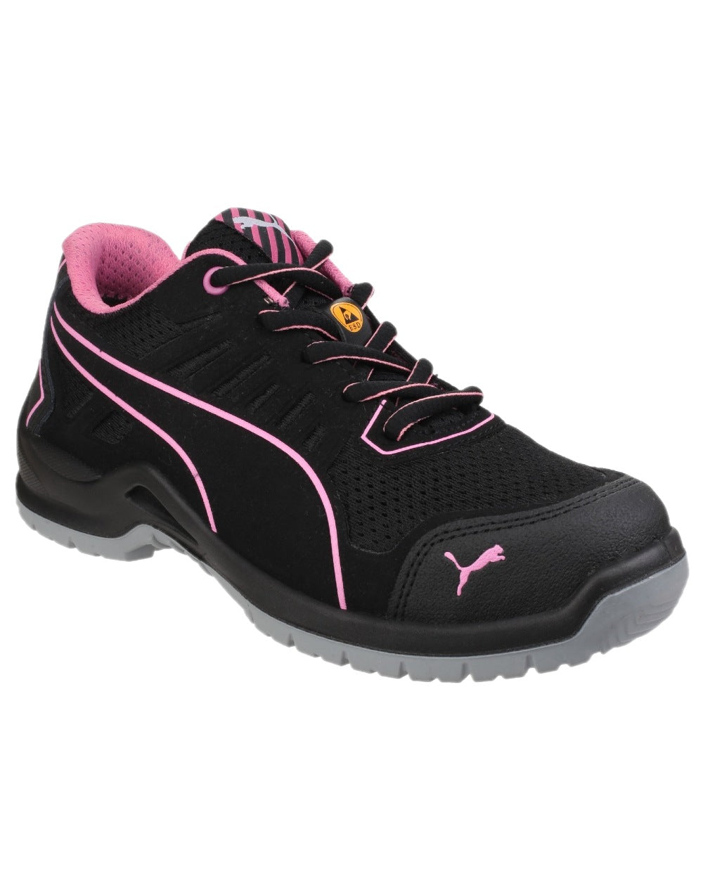 Black Coloured Puma Safety Womens Fuse Tech Lightweight Safety Trainers on white background 
