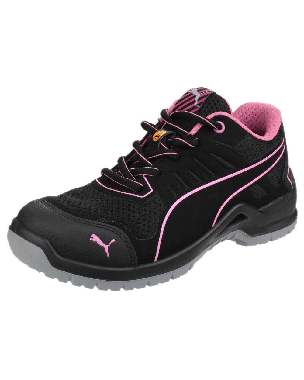 Black Coloured Puma Safety Womens Fuse Tech Lightweight Safety Trainers on white background 