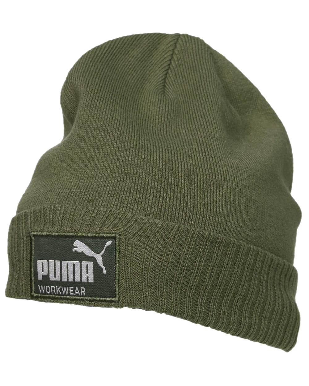 Olive Coloured Puma Workwear Beanie on white background 