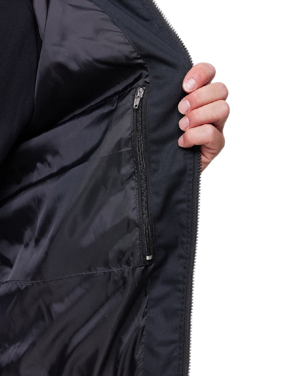 Carbon Coloured Puma Workwear Mens Essentials Hooded Winter Work Jacket on white background 